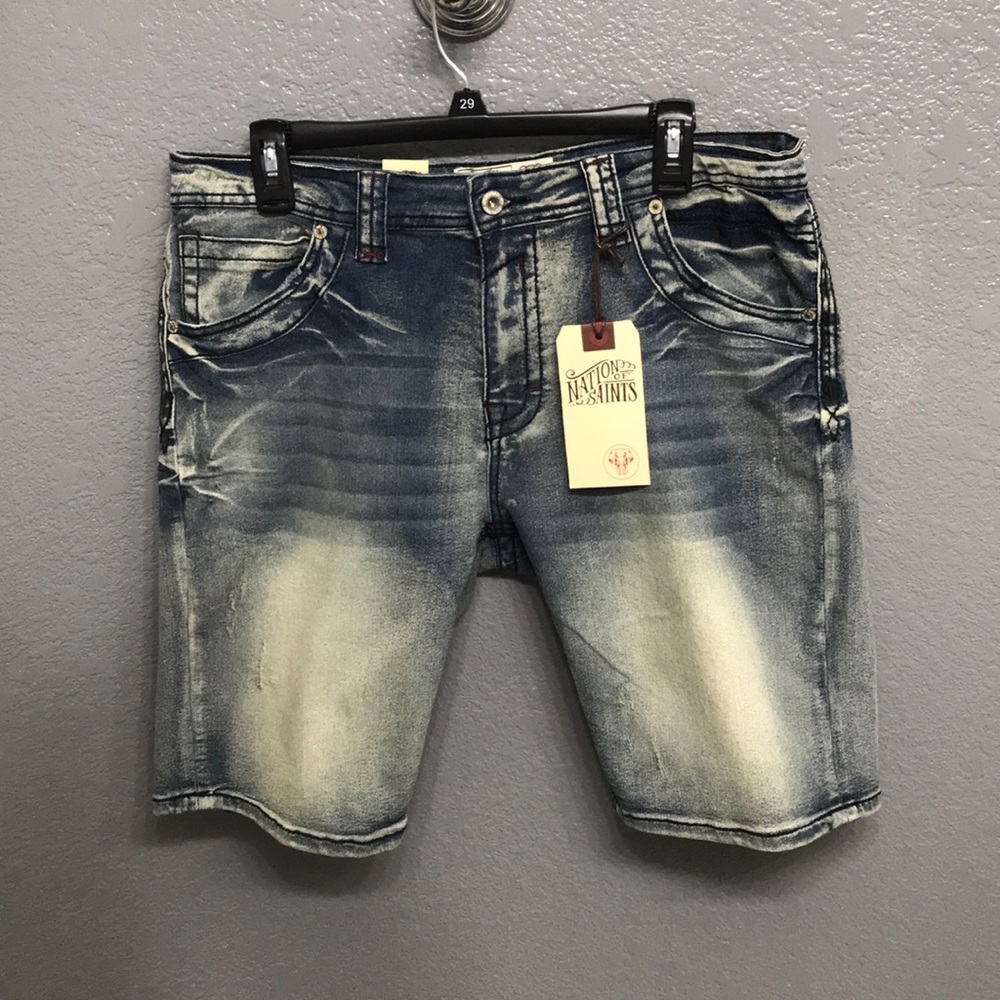 Nation of Saints Mens Denim Shorts Size 34